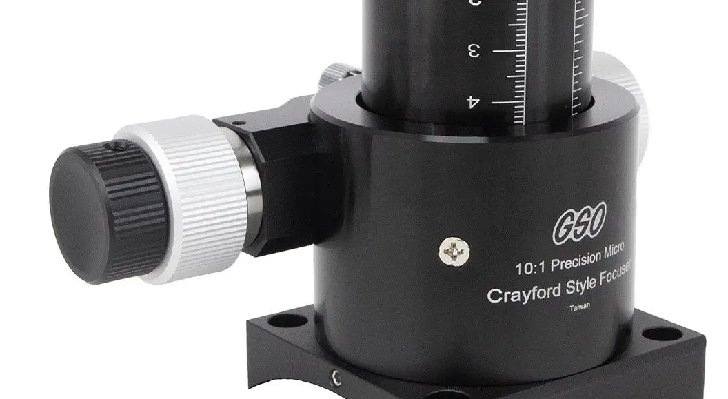 GSO 1.25" EAF Compatible Crayford Focuser for Reflectors dual speed focuser close up.