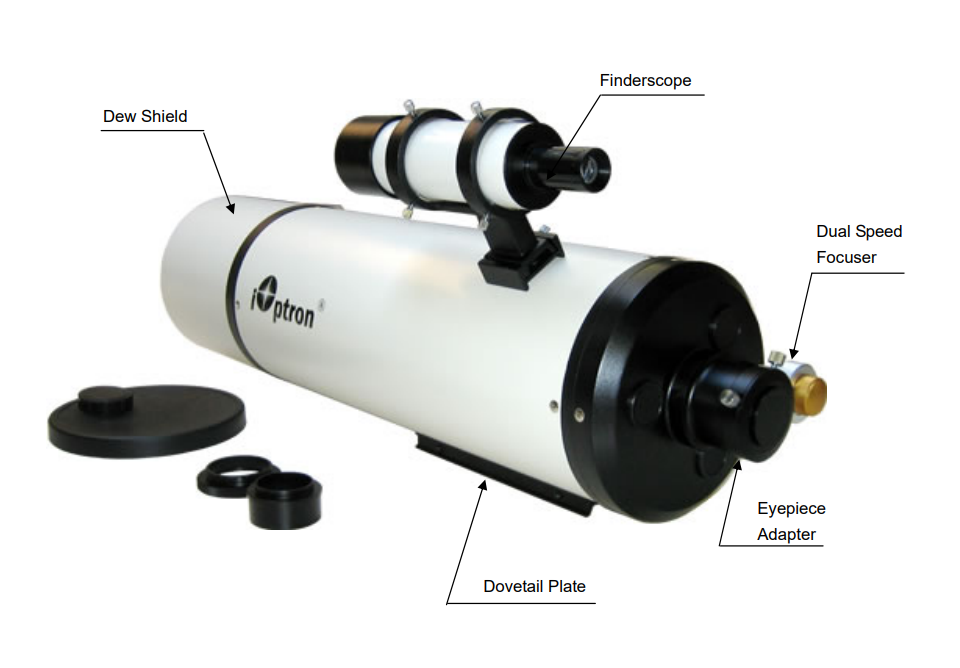 iOptron Mak 150 Maksutov-Cassegrain Telescope OTA accessory diagram