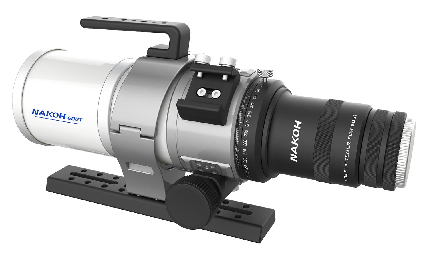 Nakoh 1.0x Flattener for 60GT Astrograph attached to the 60GT.