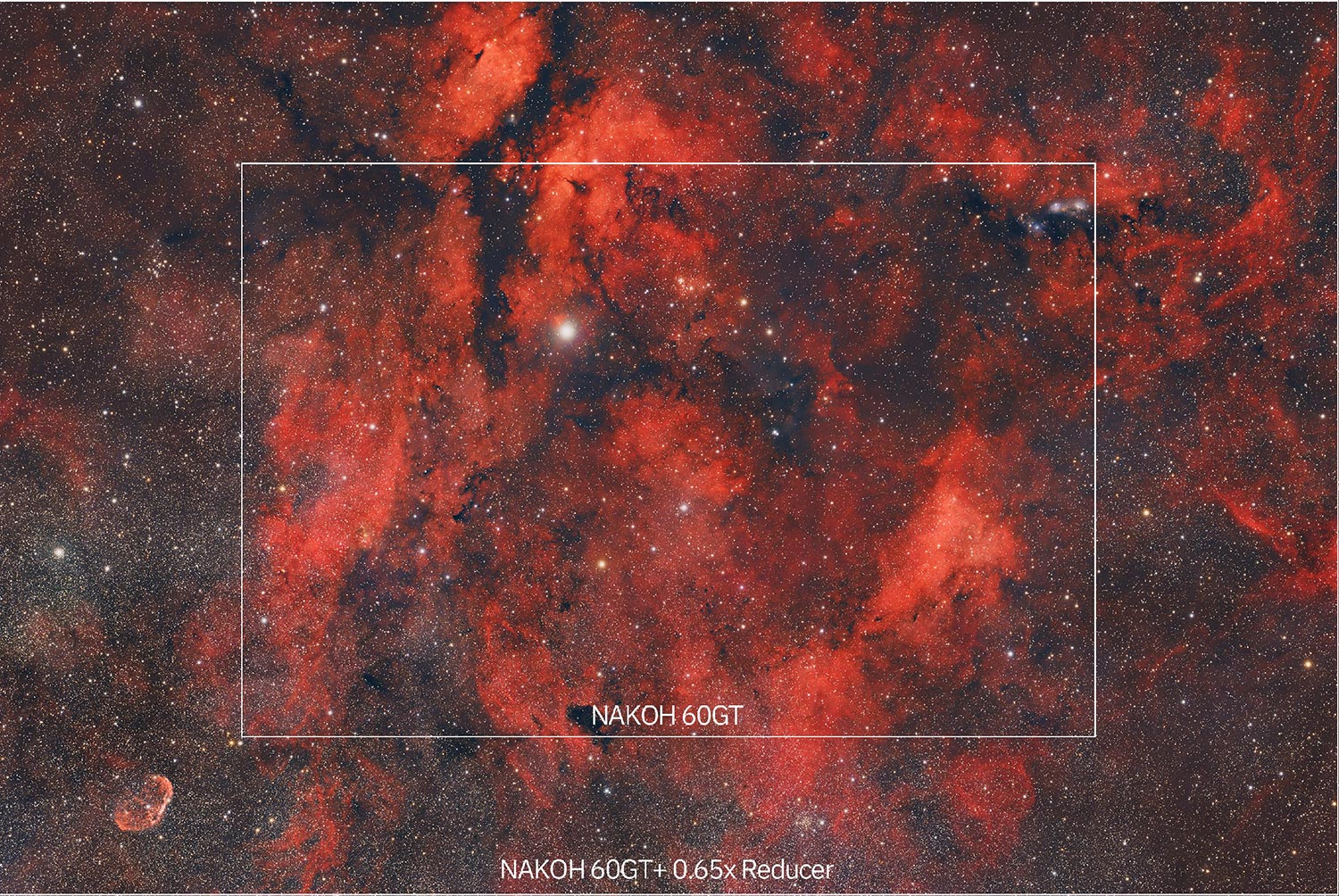 Nakoh 0.65x Reducer for 60GT Astrographs field of view range with and without reducer.