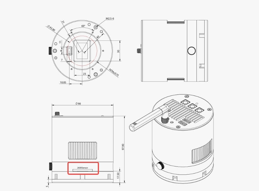 Mechanical diagram of the internal componants of the ASI585MM