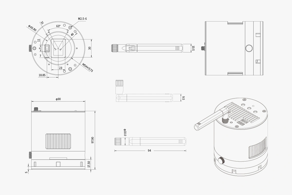 ZWO ASI2600MM Air Monochrome Smart Camera - Mechanical Diagram