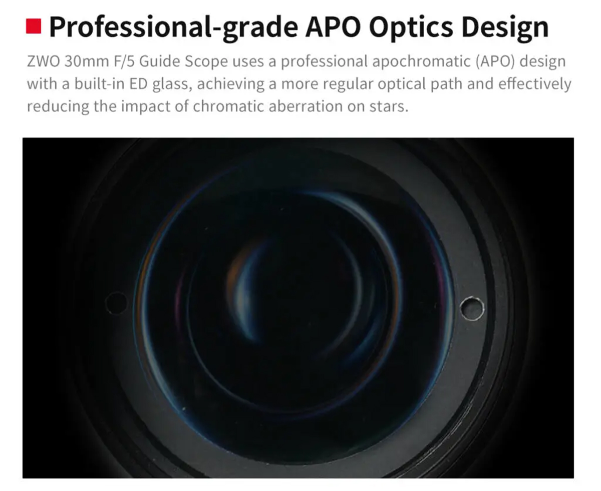 ZWO 30mm f/5 Mini Guide Scope optics close up